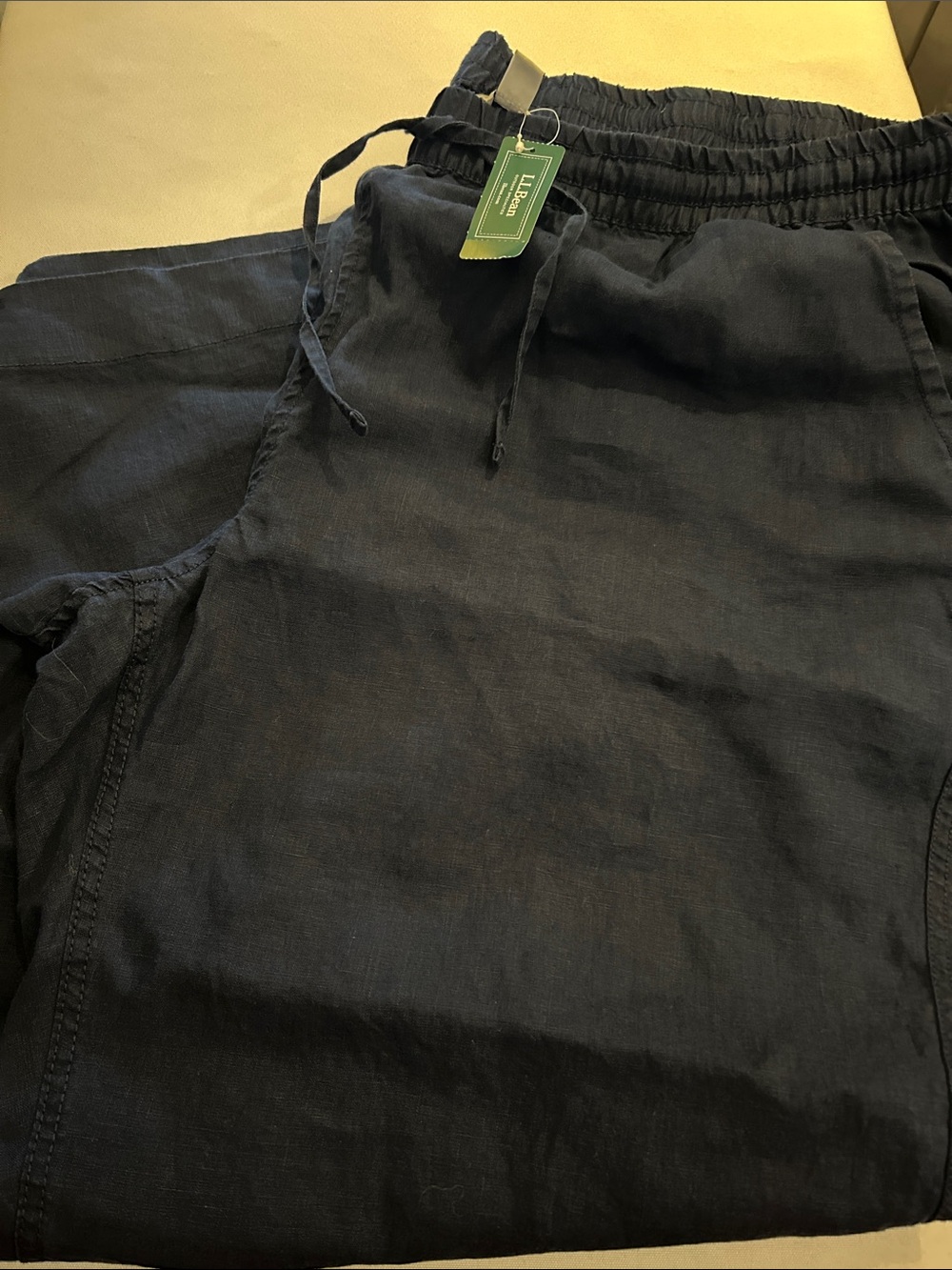L.L.Bean Navy Linen Wide Leg Elastic Waist Pants Pockets Reg $79 22W